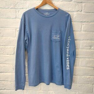 Vineyard Vines T-Shirt Mens M Blue Long-Sleeve Whale Logo Coastal Harbor Tee